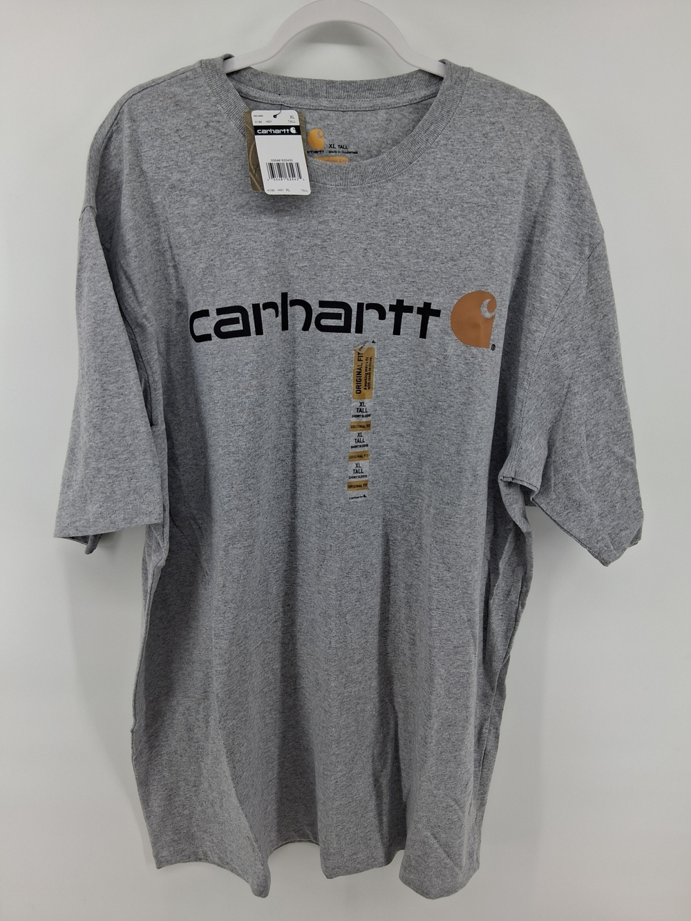 Carhartt Gray Short-Sleeve Logo Tee with Gold Accent